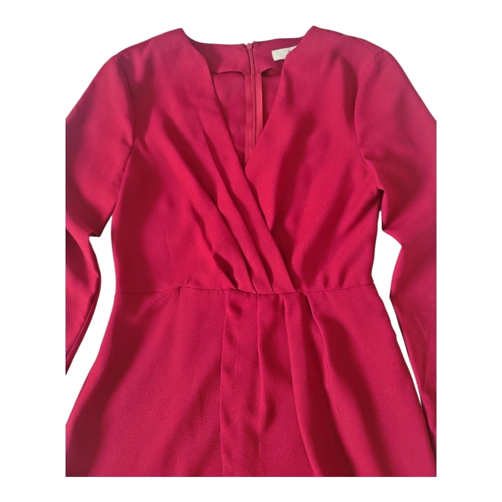 Halston Red Long Sleeve V-Neck Wrap Dress| Size XS - Picture 5 of 11